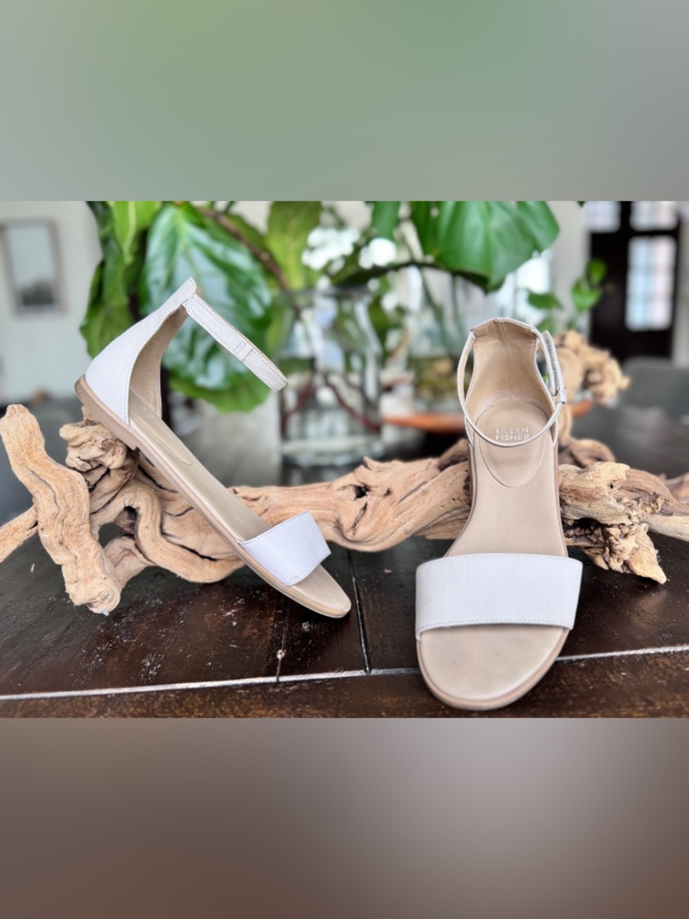Eileen Fisher Beige Open-Toe Ankle-Strap Sandals